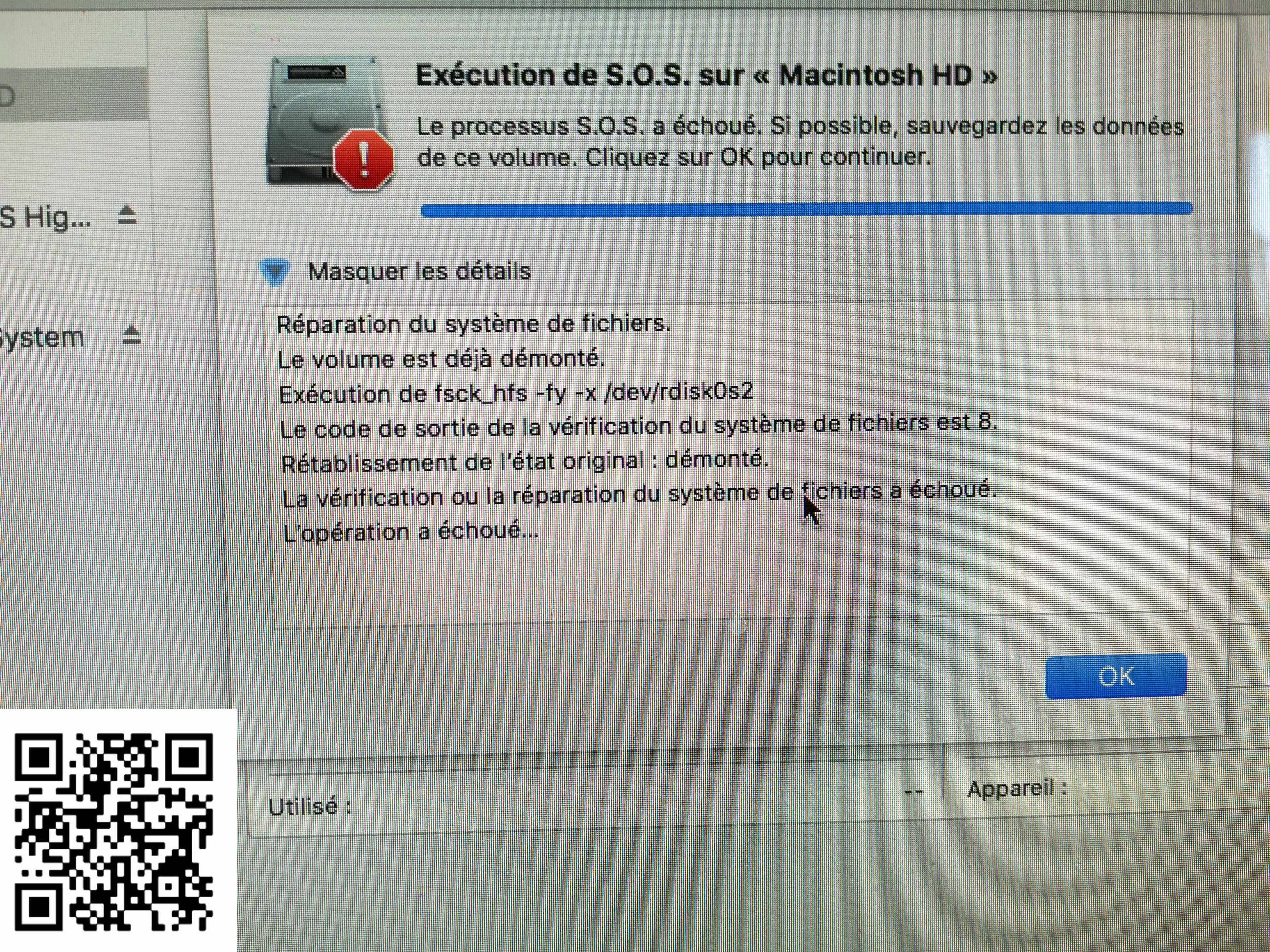 Macbook avec erreur disque